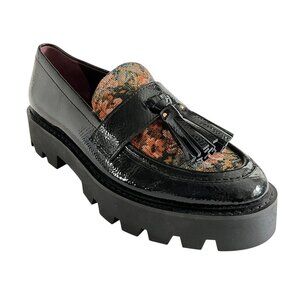 Sarto Faux Patent Leather Balinna Penny Loafer Platform Black Floral 6.5